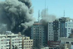 Gaza building containing media offices razed to the ground in Israeli bombing